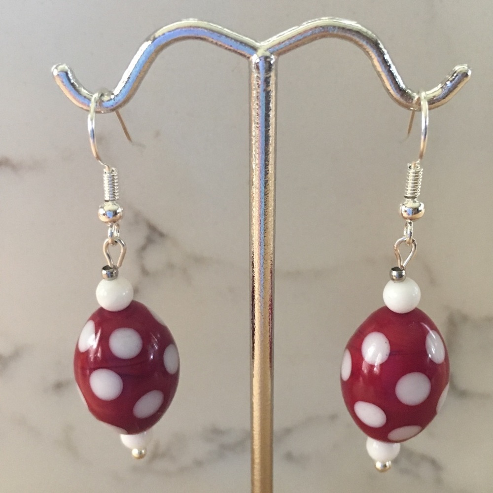 COPY - Red and white polka dot dangle earrings